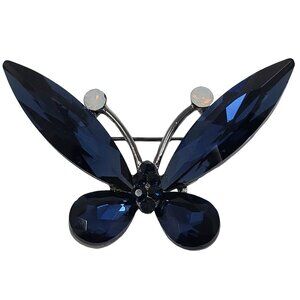 Sapphire Blue Rhinestone Butterfly Brooch Pin Lapel Pin Silver Tone Jewelry